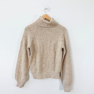 MARISA CHRISTINA Sweater Medium Beige Oat Wool Blend Knit Roll Neck Neutral